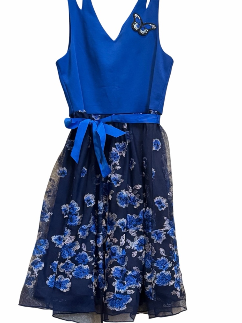 Speechless Royal Blue and Navy Floral Embroidered Party Dress